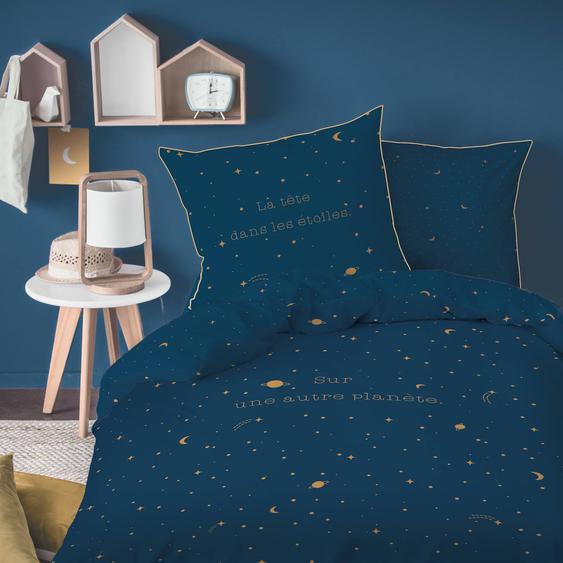 Parure De Lit Imprimée 100% Coton, Stargaze Bleu Nuit
