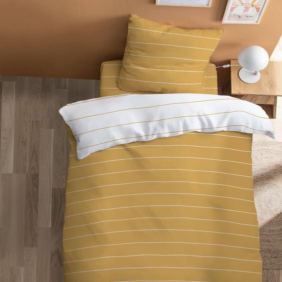 Parure De Lit Imprimée 100% Coton, Stripes Caramel