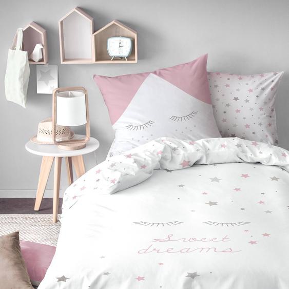 Parure De Lit Imprimée 100% Coton, Sweet Dreams Pink Blanc, Rose