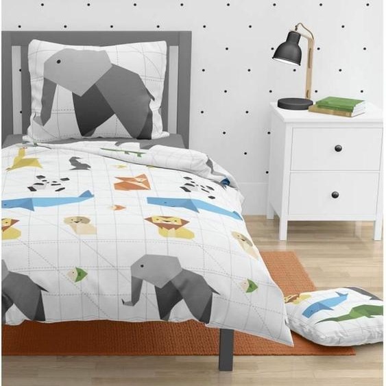 Parure de lit Roupillon Origatoon Elephant, pour enfants, 140x200cm, 2 pièces, blanc
