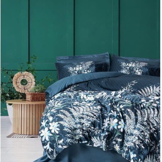 Parure de Lit Satin 220 x 240 cm, 100% Coton, Vert Pétrole, 2 Taies dOreiller 60 x 60 cm