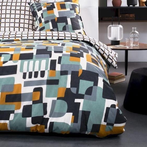 Parure de Lit TODAY Sunshine, 2 Personnes 240x260cm, Coton Naturel Imprimé Carreaux, 2 Taies dOreillers 63x63 cm