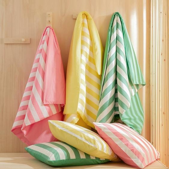 Parure housse de couette et taie doreiller avec coton recyclé TRANSAT rayé vert