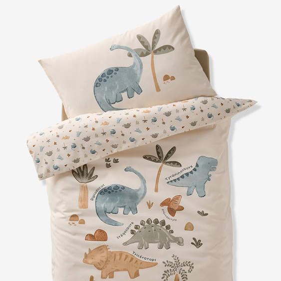 Parure housse de couette + taie doreiller bébé MINISAURUS écru