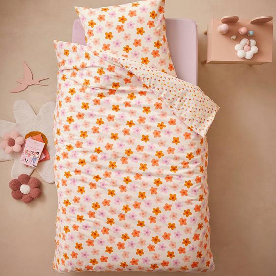 Parure housse de couette + taie doreiller enfant avec coton recyclé POP FLOWER multicolore