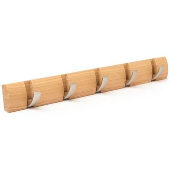 Patère de 5 crochets rétractables en bois naturel