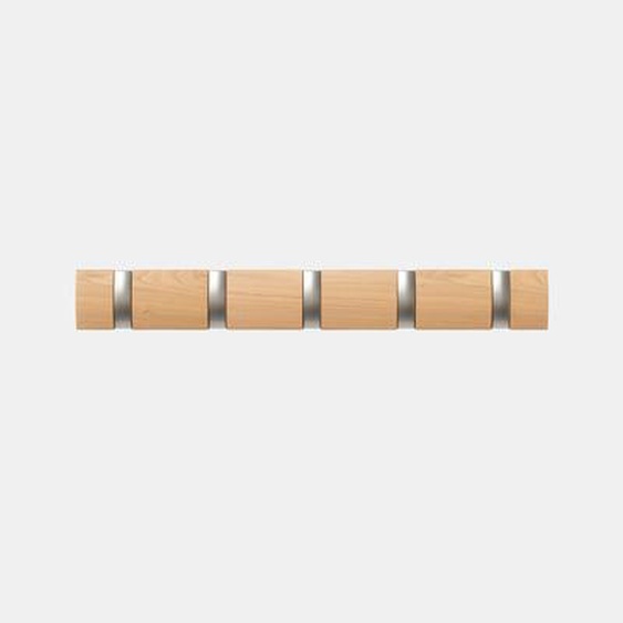 Patère de 5 crochets rétractables en bois naturel