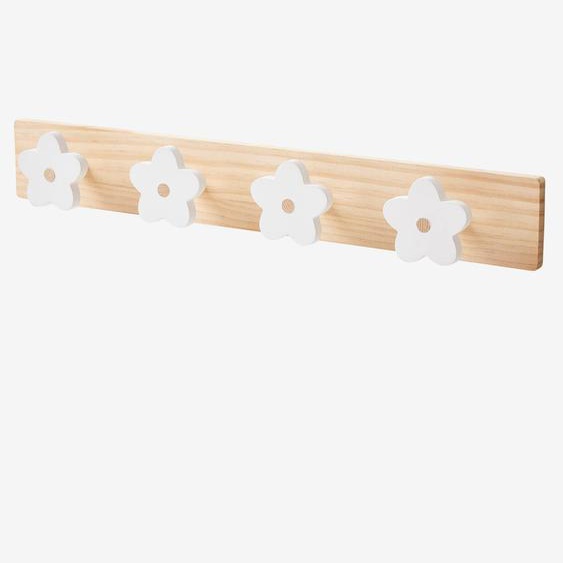 Patère en bois avec 4 fleurs blanc