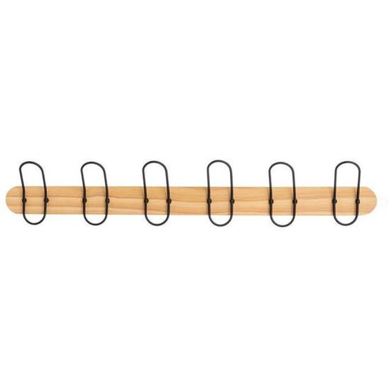 Patère Murale - FIVE - Agrafe - 6 Crochets - Bois Massif - Métal - Beige