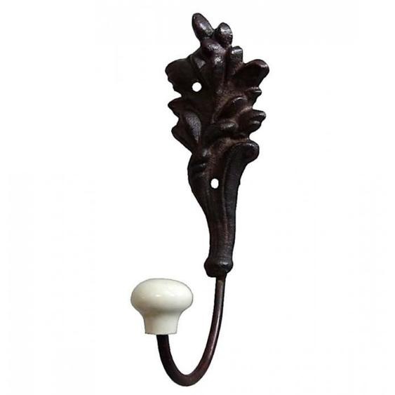 Patère - LHERITIER DU TEMPS - Motif Feuilles - Fonte Patinée Marron - 5,5x6x14cm - Intérieur