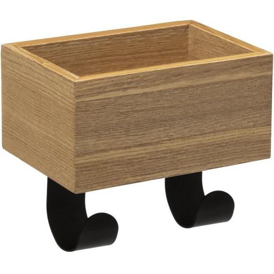Patère - FIVE - Vide Poche - 2 crochets - Bois et métal - Noir - L. 20 x P. 10 x H. 15 cm