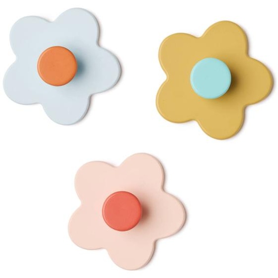 Patères Murales Fleur Blanches (3 Pièces) Bleu, Jaune, Rose
