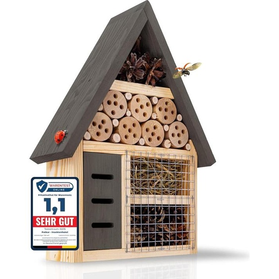 PATKAR® Hôtel à insectes résistant aux intempéries [EXTRA STABLE] - Maison pour bourdons en bois de haute qualité (fabriquée en Europe) - Boîte à bourdons haut de gamme pour abeilles, abeilles sauvages, coccinelles et papillons - Aide à la nidification