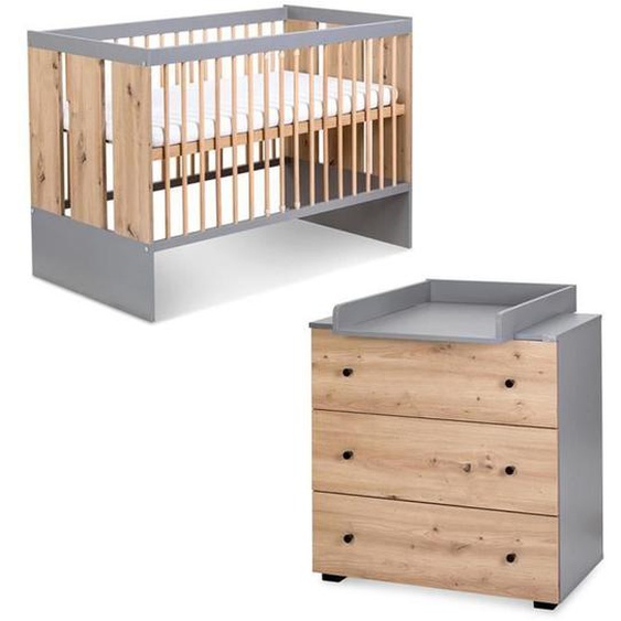 PAULINE Ensemble commode à langer + lit bébé Bois - Gris 120x60 cm