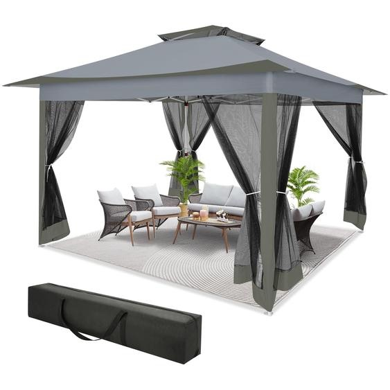 Pavillon 3,6 x 3,6 m, pavillon pliable, chapiteau, tente de jardin avec 4 panneaux latéraux en gaze, protection UV 50+, double toit avec trou daération, sac de transport inclus