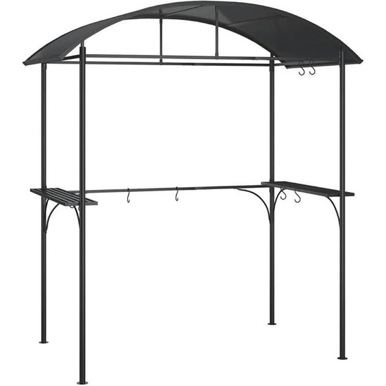 Pavillon de jardin, modèle barbecue, avec étagères latérales, couleur anthracite, dimensions 220x115x230 cm, en acier
