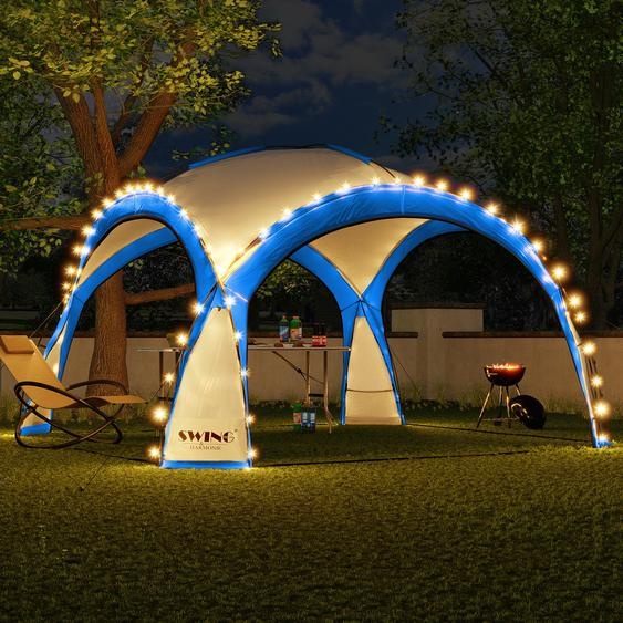 Pavillon événementiel LED 3,6 x 3,6 m DomeShelter Pavillon de jardin avec panneau solaire inclus Pavillon design Tente de jardin Pavillon de camping Tente de réception avec éclairage - bleu