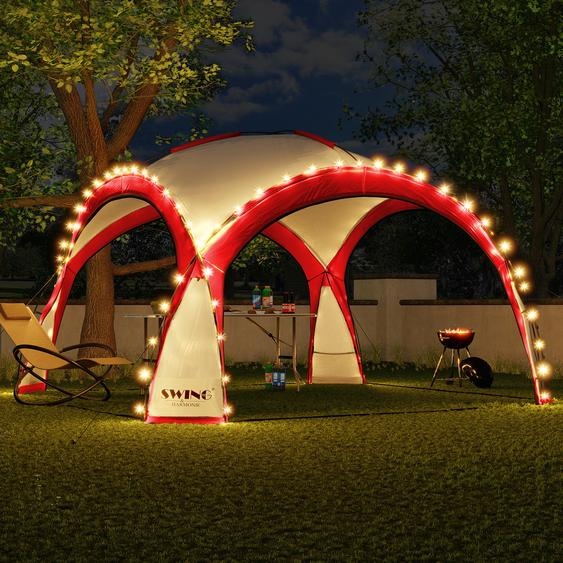 Pavillon événementiel LED 3,6 x 3,6 m DomeShelter Pavillon de jardin avec panneau solaire inclus Pavillon design Tente de jardin Pavillon de camping Tente de réception avec éclairage - rouge