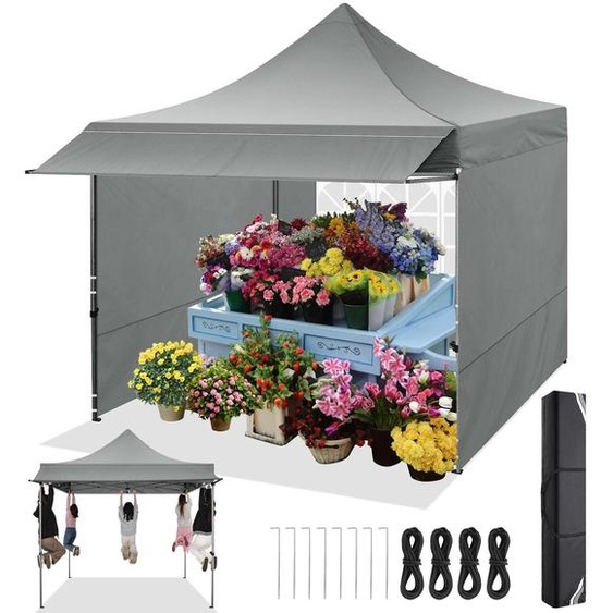 Pavillon, imperméable, toit réglable, couleur gris