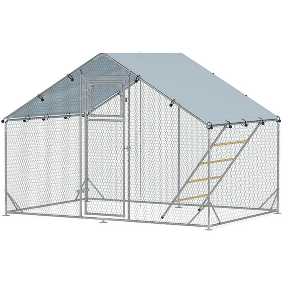 Pavillon pour poules PawHut en acier avec enclos extérieur, 3 x 2 x 1,95 m, pour 6 à 8 poules
