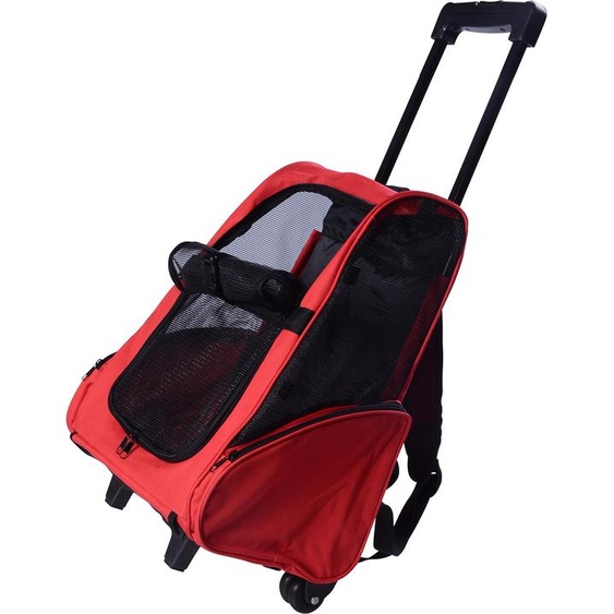 PawHut 2 en 1 trolley chariot sac a dos sac de transport a roulettes pour chien chat