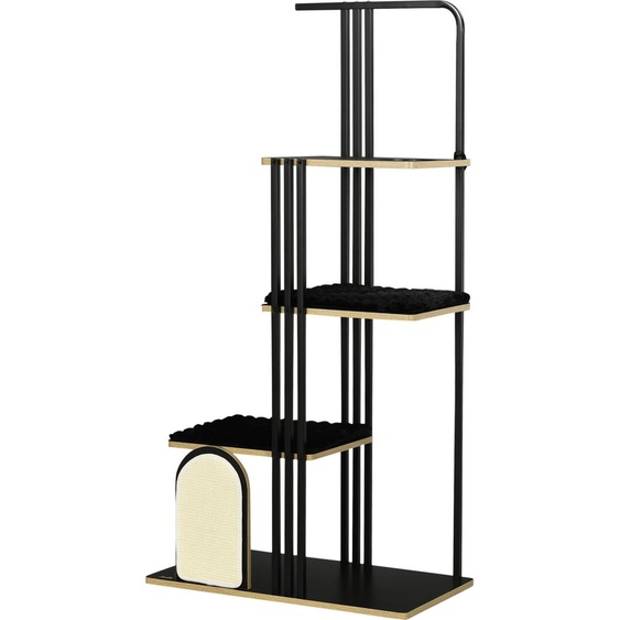 PawHut Arbre à chat 170 cm Arbre à grimper avec coussin Arbre à chat avec griffoir, arbre à chat avec 3 plates-formes, meuble pour chats, acier, noir