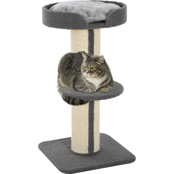PawHut Arbre à chat, arbre à grimper griffoir pour chat, tissu bouclette, centre dactivités avec 2 plate-formes, poteau à griffer, hauteur 91 cm, gris