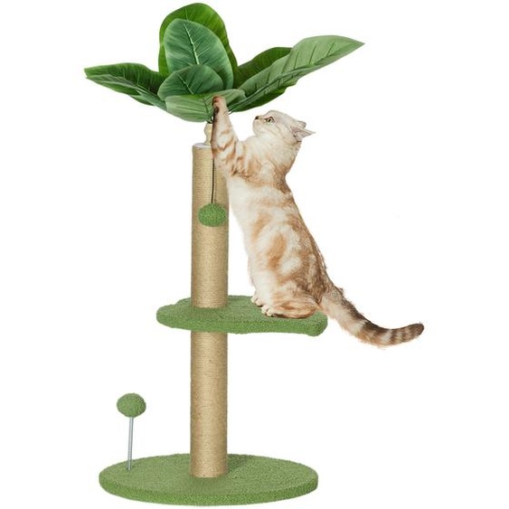 PawHut Arbre à chat arbre à grimper pour chat centre dactivités hauteur 83 cm avec griffoir en jute, balles jouets, plates-formes en peluche - vert