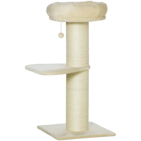 PawHut Arbre à chat griffoir sisal naturel 2 plateforme panier observation jeu boule suspendue peluche beige