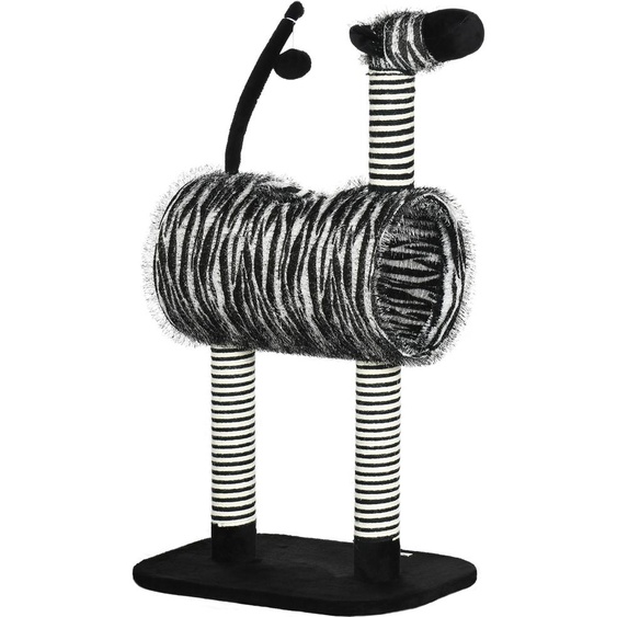 PawHut Arbre à chat, hauteur 93 cm, arbre à chat en design zèbre, arbre à grimper avec tunnel pour chat, arbre à chat avec poteau en jute, arbre de jeu, meuble pour chats, noir+blanc
