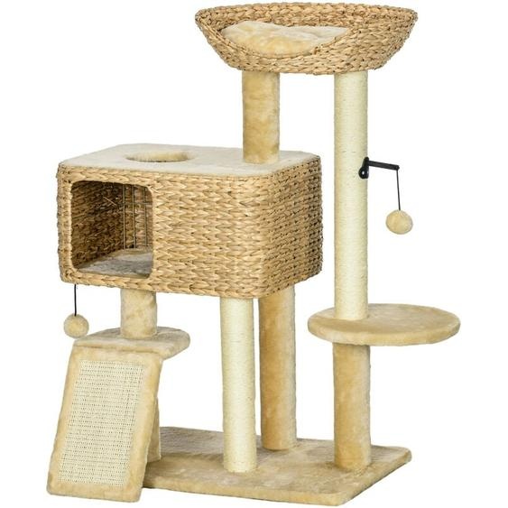 Pawhut - Arbre à chat style cosy chic griffoirs sisal naturel équipement multiple peluche jacinthe deau beige