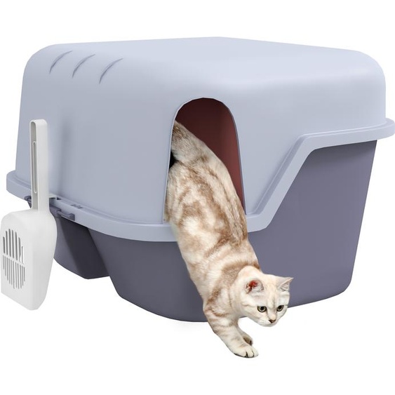 PawHut bac à litière avec couvercle, litière avec tamis, pelle, maison de toilette fermée pour petit chat de moins de 3,5 kg, intérieur, plastique, violet