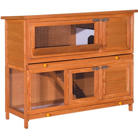 Pawhut - Cage a lapin poulailler clapier en bois de pin de grande taille avec 2 etages 120x48x100 cm