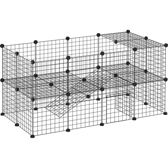 PawHut Cage parc clôture pour animaux domestiques enclos pour petits animaux 146 x 73 x 73 cm modulable 2 niveaux 36 panneaux bords arrondis fil en acier noir