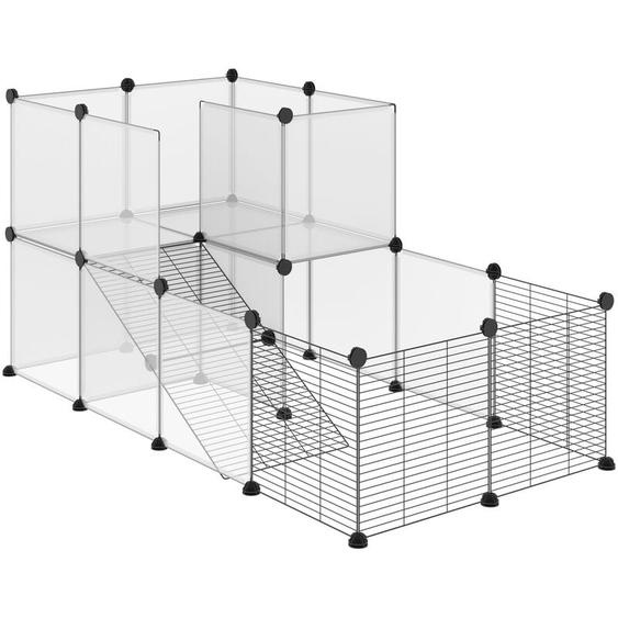 Pawhut - Cage parc enclos modulable petits animaux de compagnie - dim. standards 140L x 70l x 70H cm - 27 panneaux bords arrondis - résine pp fils
