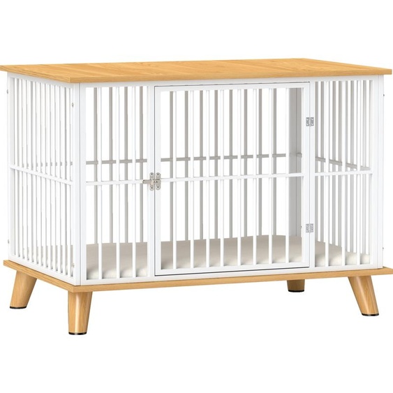 PawHut Cage pour chien à domicile, Niche pour chien verrouillable avec coussin, Box pour chien avec porte, Maison pour chien de taille moyenne de moins de 15 kg, Chêne