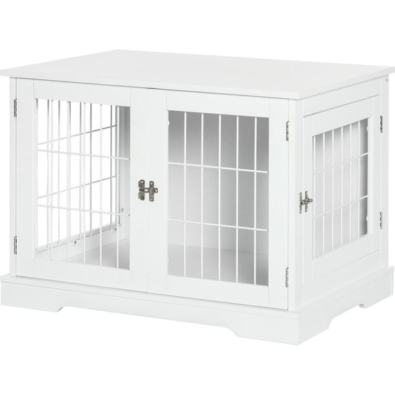PawHut Cage pour chien animaux 2 en 1 table dappoint meuble cage chien intérieur avec 2 portes verrouillables - dim. 76L x 54.5l x 56H cm - Métal et MDF