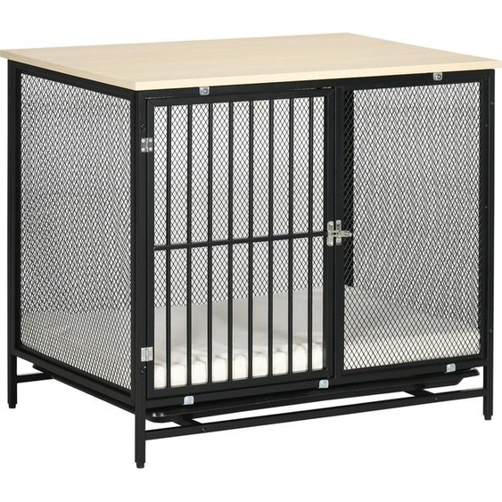 PawHut Cage pour chiens à domicile, Niche pour chiens verrouillable avec coussins, Box pour chiens avec palettes, Niche pour chiens de taille moyenne de moins de 20 kg, Chêne