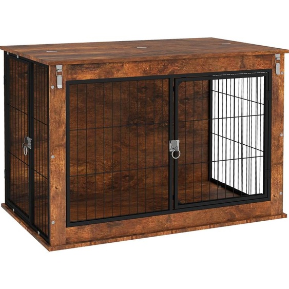 PawHut Cage pour chiens Meuble, Box pour chiens avec 2 portes verrouillables, table dappoint pour la maison, niche pour grands chiens de moins de 30 kg, acier, 98 x 60 x 65,5 cm, brun rustique