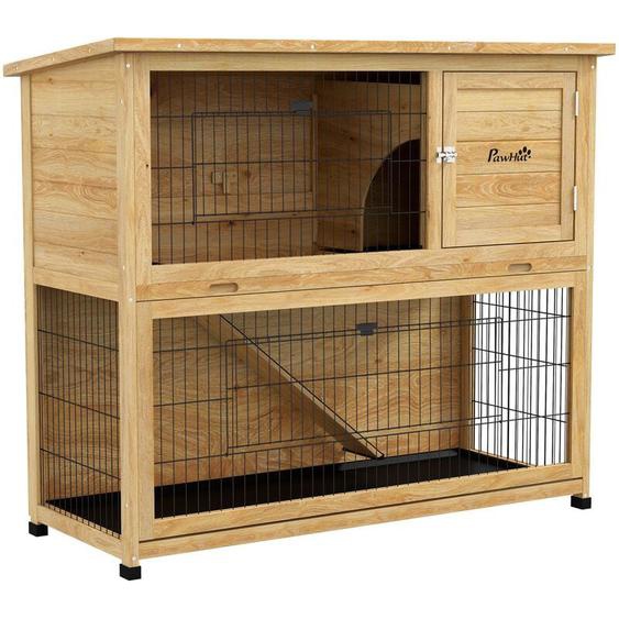 Pawhut - Clapier à lapin 2 étages 3 portes verrouillables bois pré-huilé