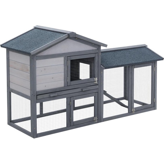 PawHut Clapier cage  lapins rongeurs 2 niveaux clapier lapin nain avec 3 portes verrouillables tiroir  djection toit intgral bitum 147L x 54l x 84H cm bois massif pin gris
