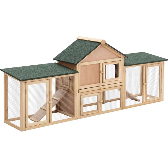 PawHut Clapier cage  lapins rongeurs XXL clapier nain 2 tages toit bitum intgral tiroir djection 210L x 45,5l x 84,5H cm bois massif pin pr-huil