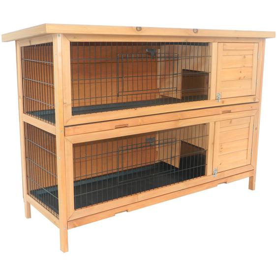 Pawhut - Clapier sur pieds cage à lapin double niveau plateaux excréments coulissants 4 portes verrouillables dim. 137L x 50l x 93H cm bois massif