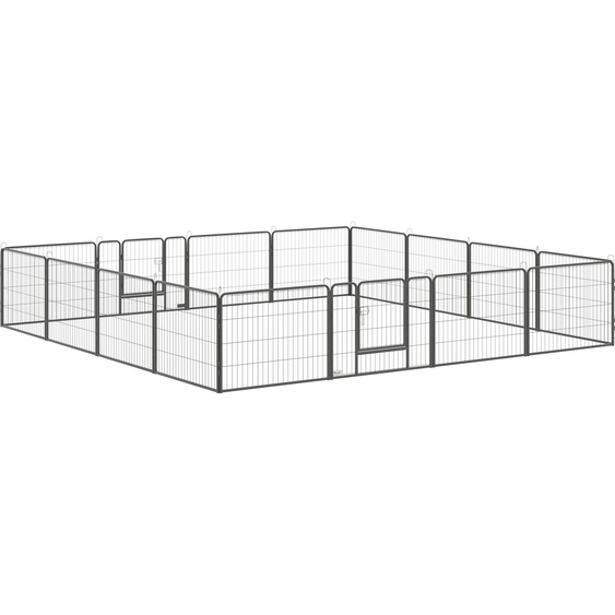 PawHut Enclos pour chiots Enclos libre 16 segments 60 cm de haut Parc pour animaux Clôture pour chiots Parc pour chiens Enclos extérieur Grille pour chiots personnalisable avec 2 portes Acier Gris