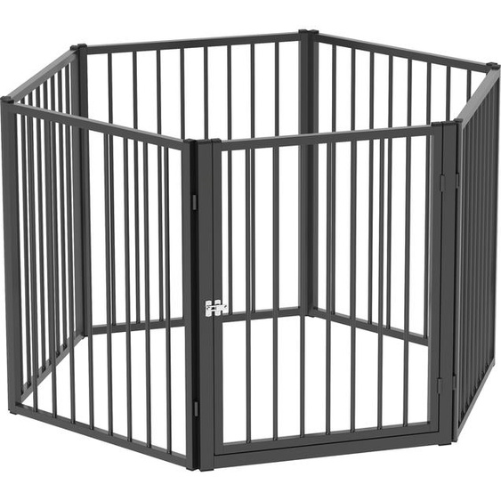 PawHut Enclos pour chiots Hauteur 76 cm, 6 pièces Enclos pour chiots avec porte, Enclos pour chiens de petite et moyenne taille, Acier, Noir