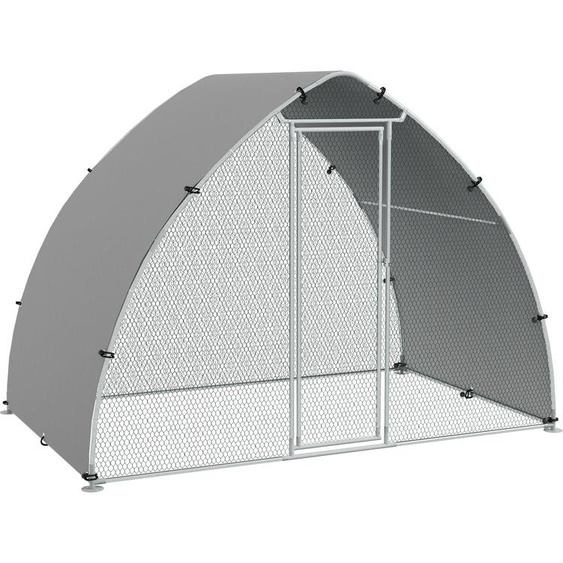 PawHut Grand enclos poulailler chenil volière extérieure 5,75m² toit anti-UV, parc grillagé 3,04L x 1,9l x 2,2H m, toit anti-UV, acier galvanisé, porte verouillable, argenté