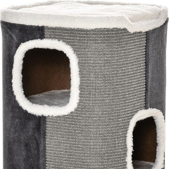 PawHut Griffoir pour chats Arbre à chat 3 niveaux Arbre à grimper pour chats Meubles pour chats Panneau aggloméré Polyester velouté Sisal Gris+Blanc 40 x 40 x 74 cm