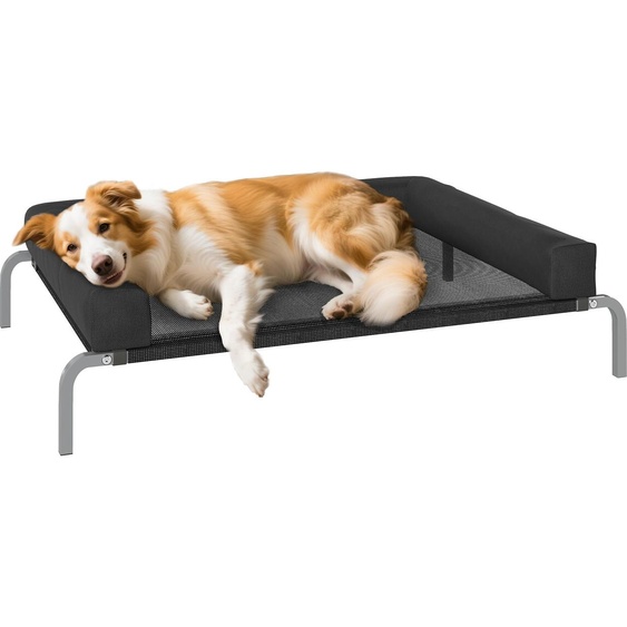 PawHut Lit surélevé pour chien rafraichissant, lit de camp pour chiens intérieur extérieur portable, avec oreiller en forme de U, maille respirante, résistant aux morsures, 110 x 75 x 30 cm, noir