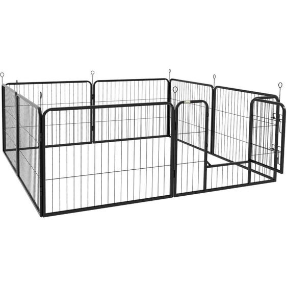 Pawhut - Luxe parc enclos modulable acier 8 panneaux dim. 80L x 60H cm - porte verrouillable - acier époxy noir