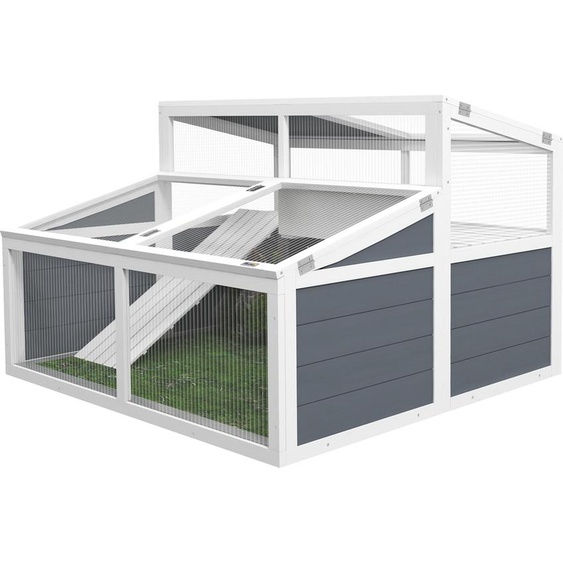 PawHut Maison enclos cage pour petit animal tortue avec 2 espaces toit en polycarbonate, 3 portes, rampe, 115 x 115 x 82 cm - gris